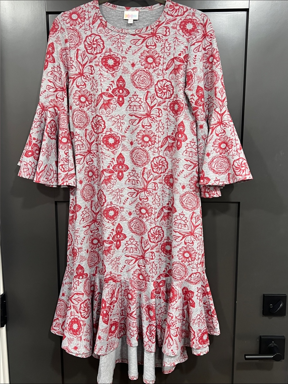 LuLaRoe Gray Dress with Red Floral Print